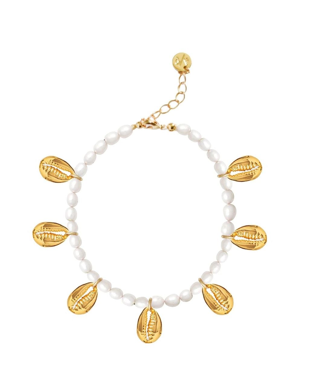 Adriana Pappas Designs Metallic Pearl & Shell Charms Anklet