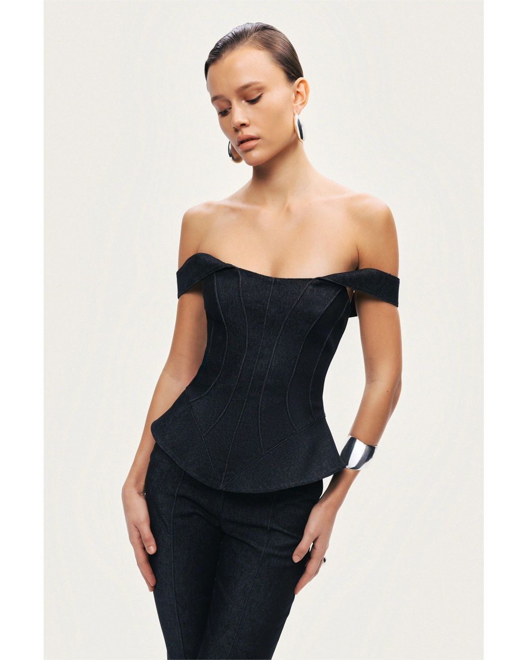 Nocturne Black Off-Shoulder Sculpted Bustier