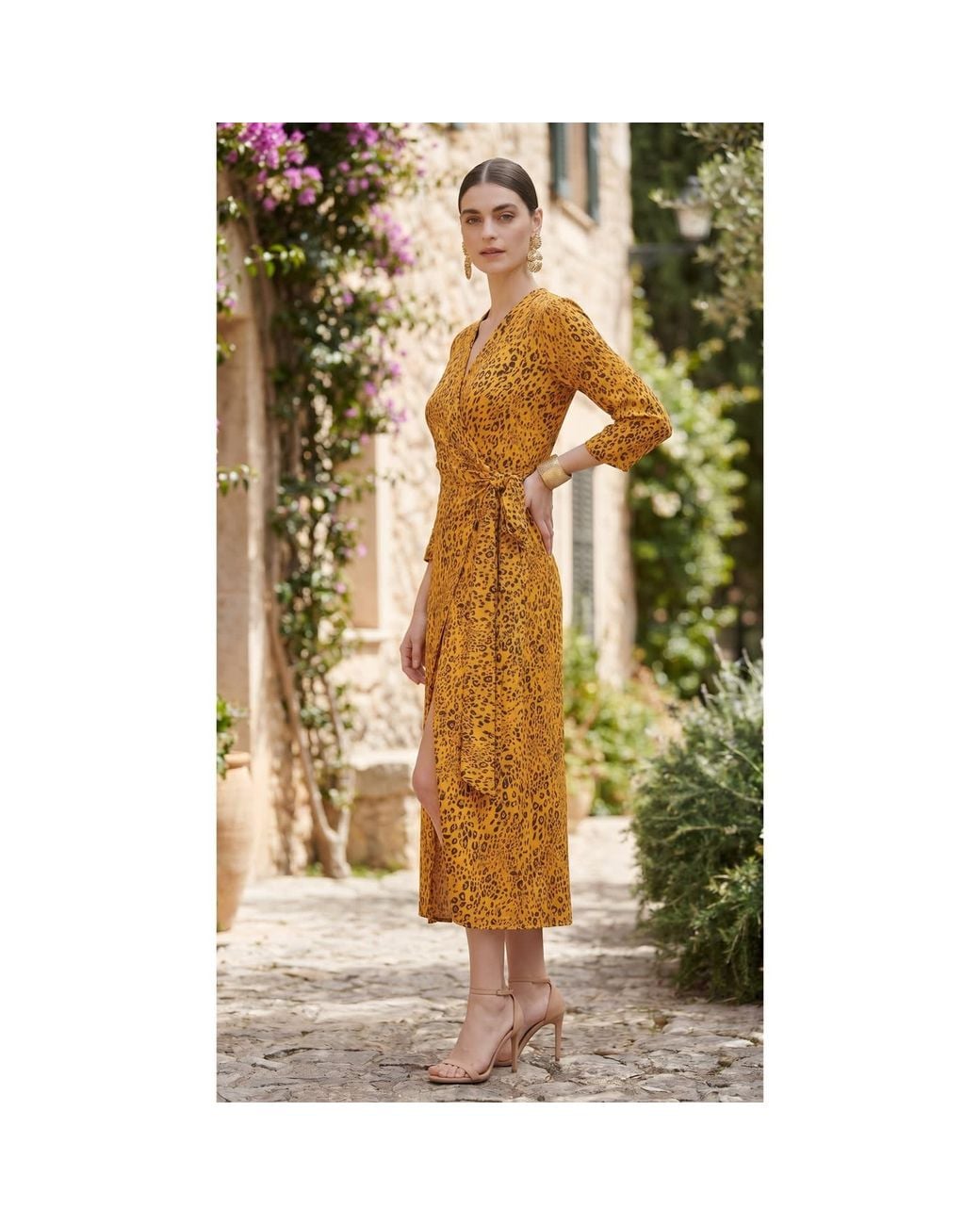 concept A trois Metallic Animal Print Wrap Dress