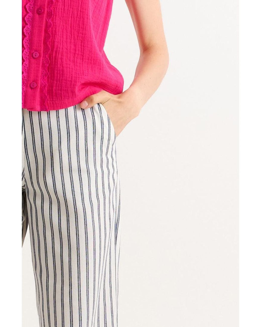 Louche White Tilde Ticking Stripe Straight Cut Trouser