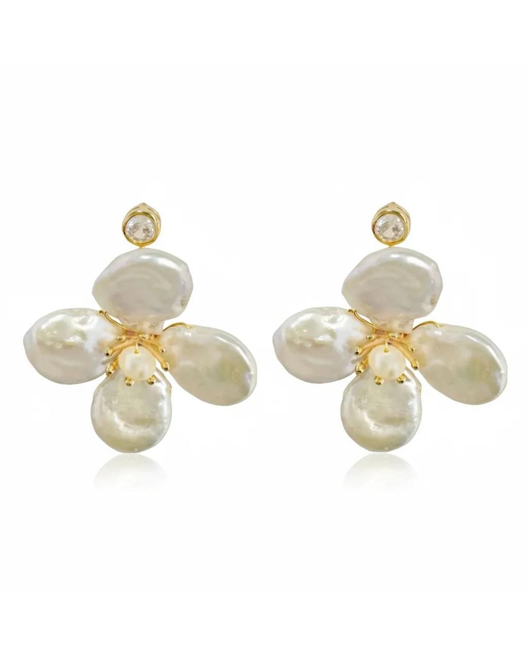 Angel Barocco Metallic Neutrals Baroque Pearls Flowers Earrings