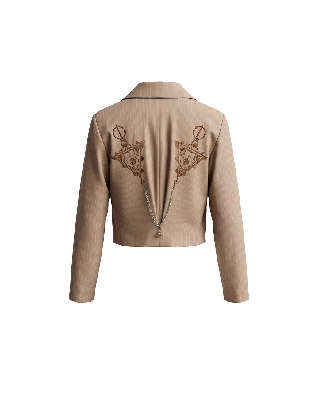 L2R THE LABEL Brown Neutrals Pinstripe Cropped Double Breasted Blazer