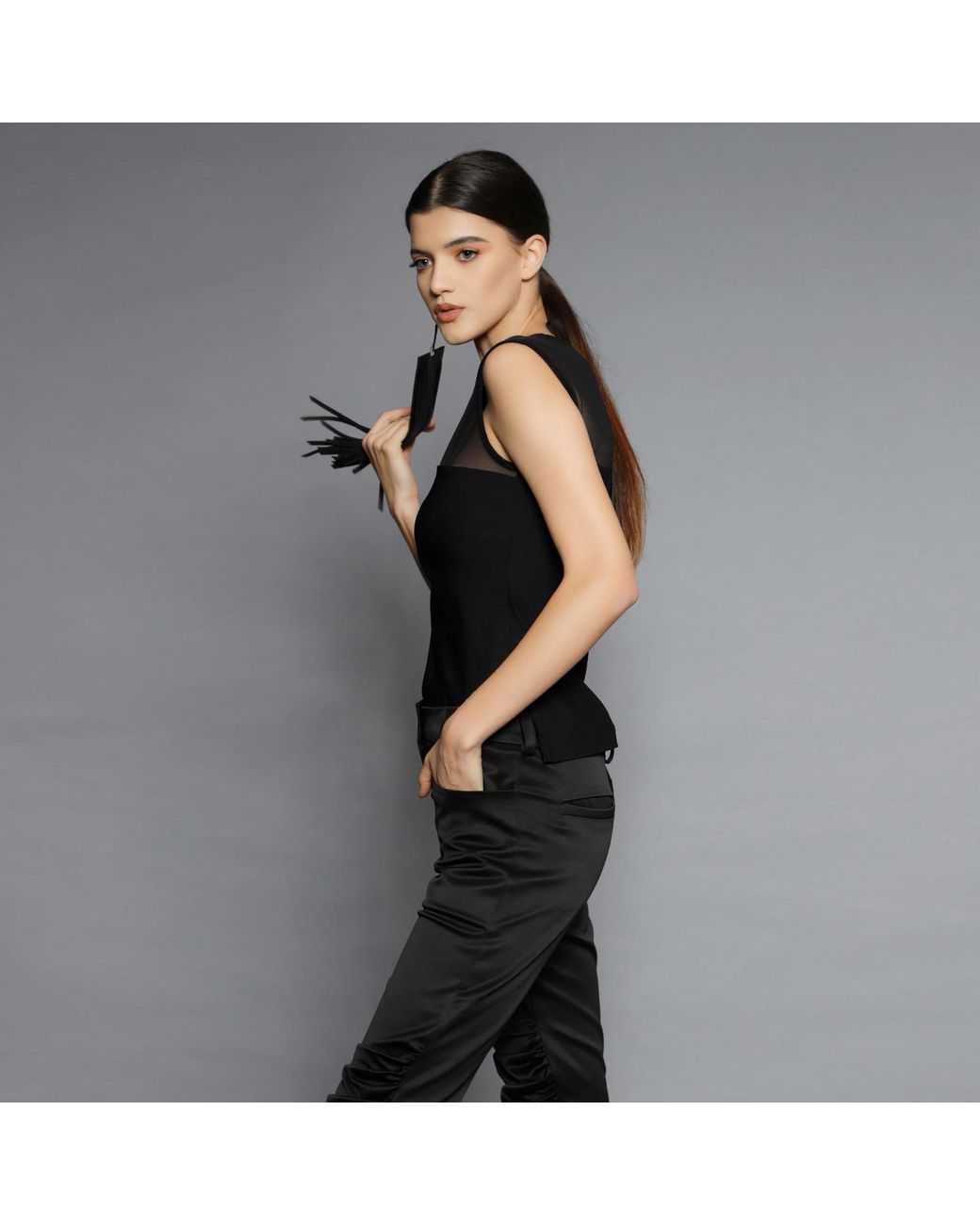 Silvia Serban Black Mesh Cutout Top