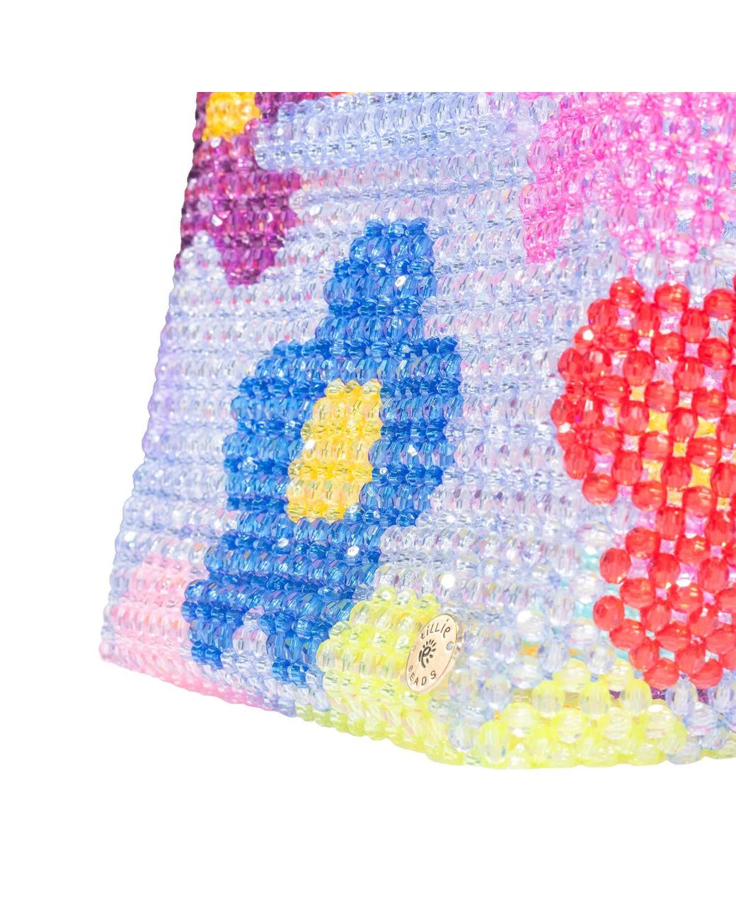 Tillie Beads Blue Daisy Square Handle Tote Bead Bag