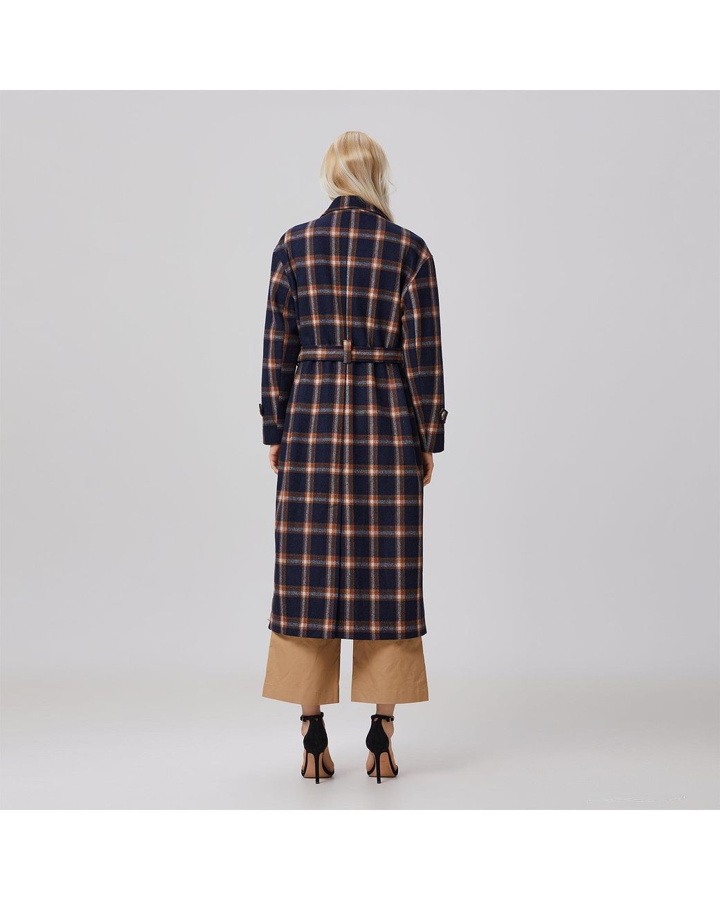 Smart and Joy Black Double Breasted Checks Coat
