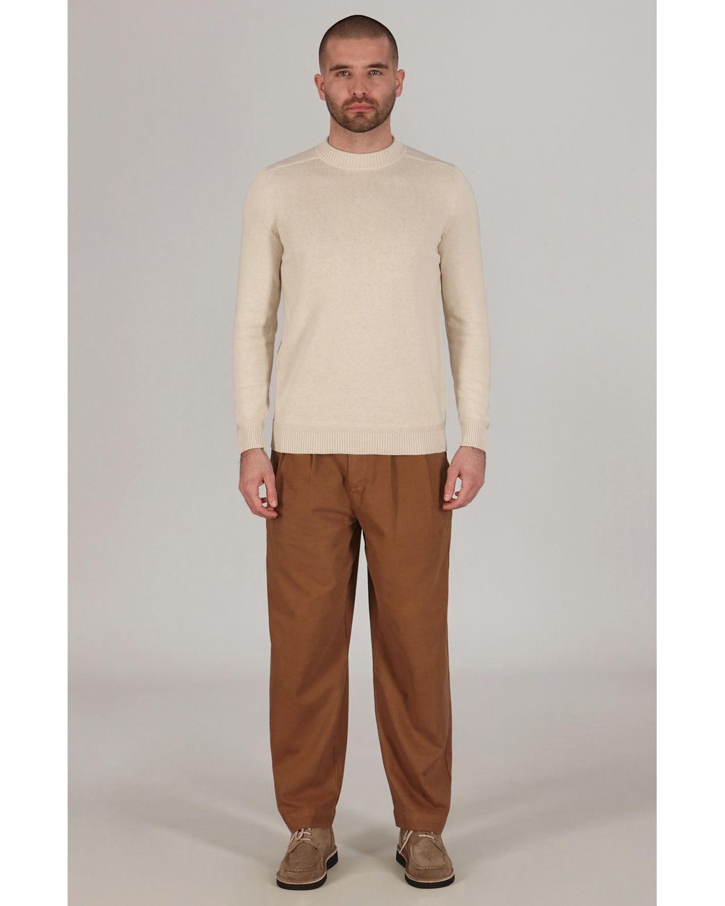 Paul James Knitwear Natural Neutrals Lightweight Cotton Linen Slaithes Saddle Shoulder Jumper for men