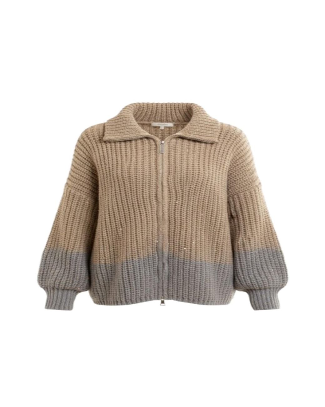 Saachi Brown Zip Up Sequin Cardigan