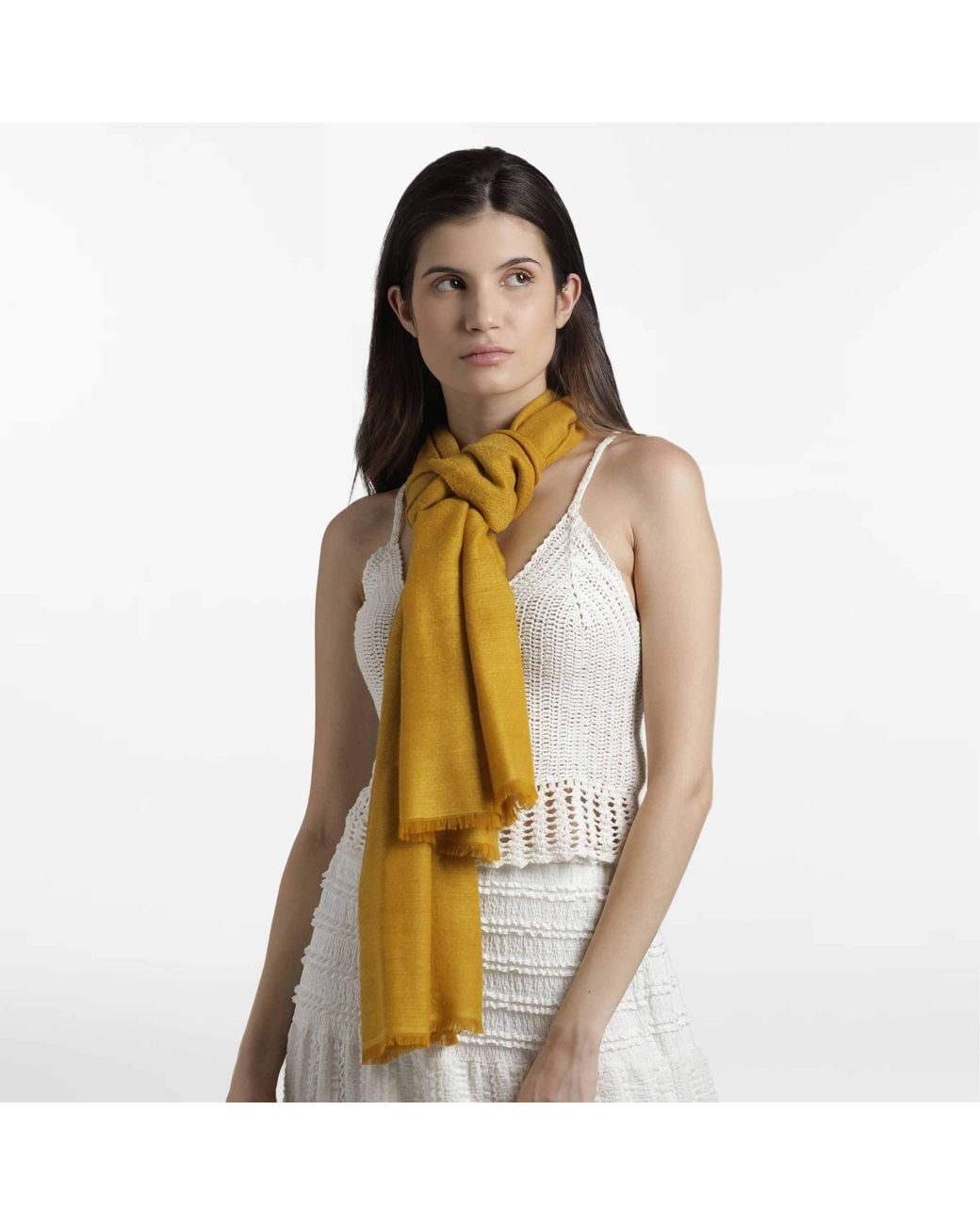 Pink Maharani Yellow Cashmere Mustard Double Weave Stole