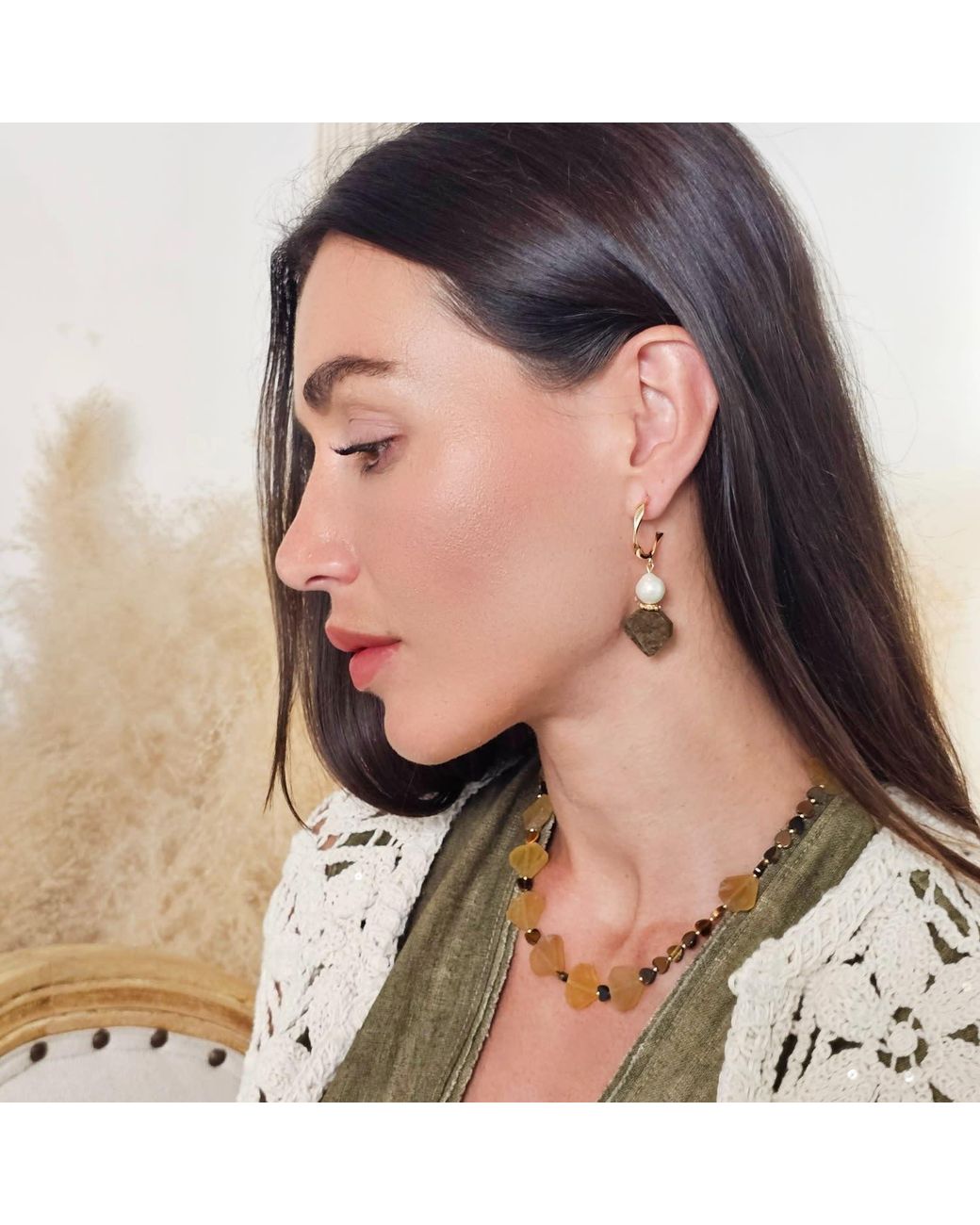 Farra Metallic Citrine And Heart-Shaped Tiger-Eye Stone Necklace