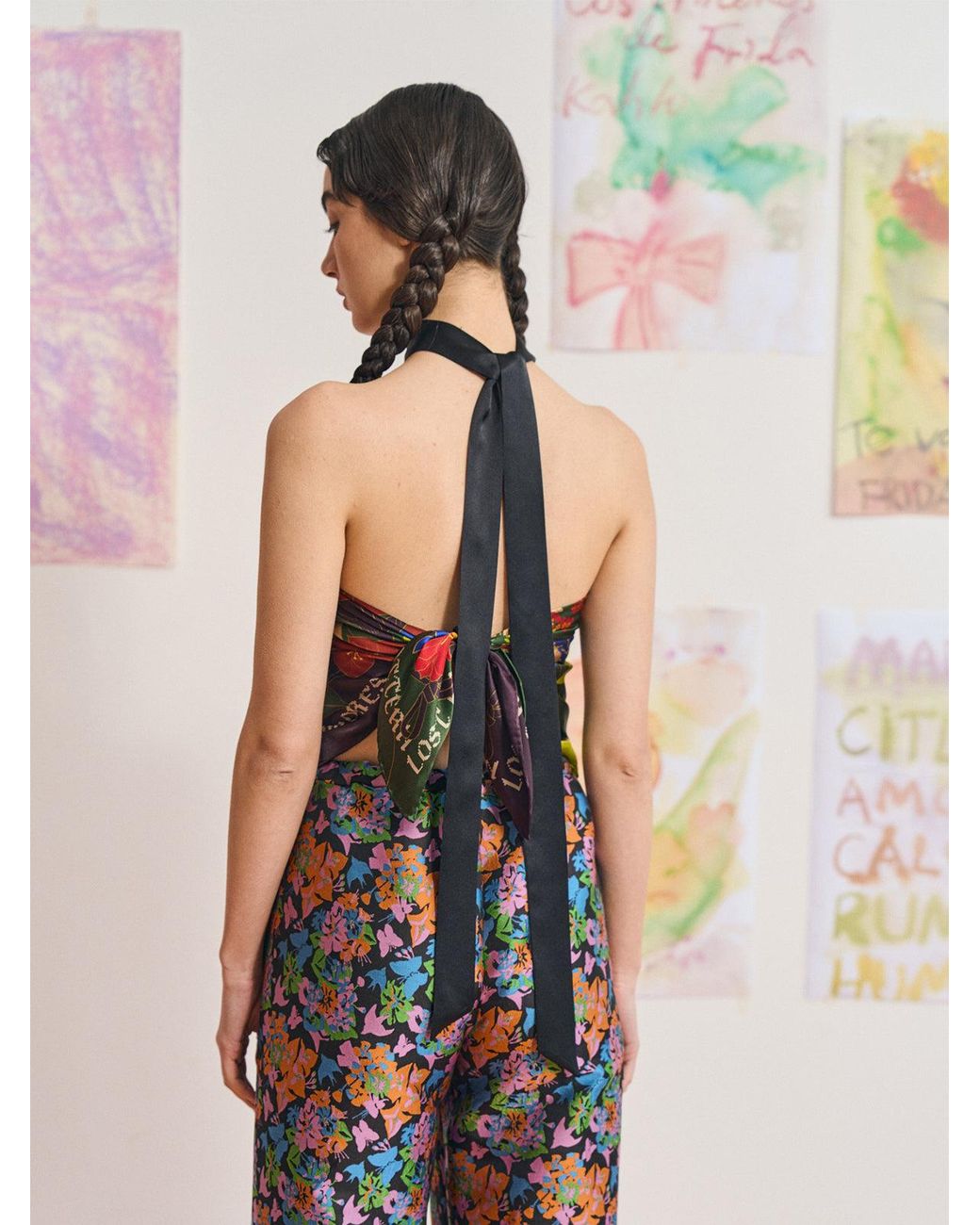 Lost Pattern Black La Collectionneuse Silk Ribbon Scarf