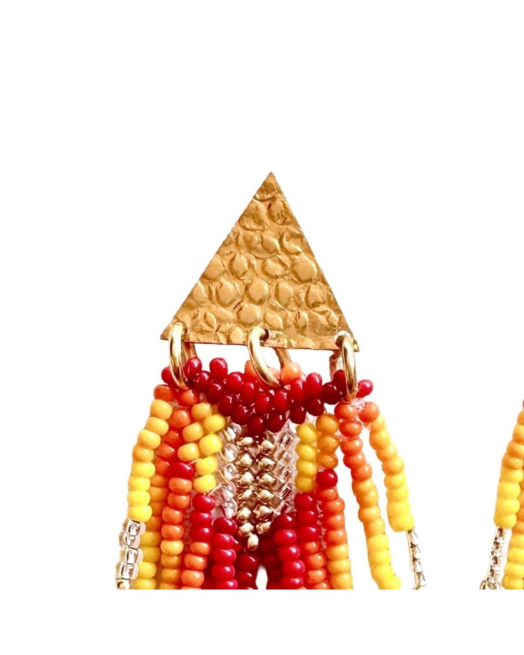 Iliana Arrazola Red Triangle Fringe, Dangle Earrings, And, Glass Beads, Beaded Jewelry