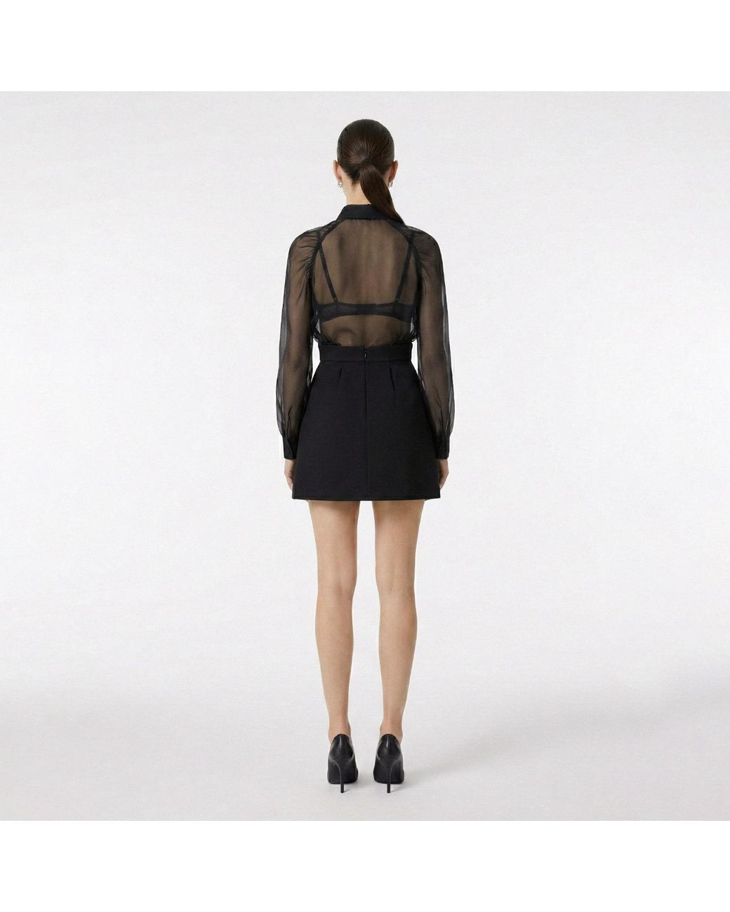 AVENUE No.29 Black Gathered Raglan Sleeve Silk Buttoned Down Shirt