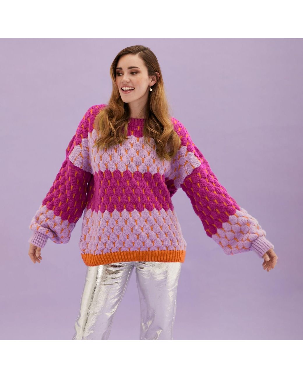 Cara & The Sky Purple Marissa Bubble Stitch Stripe Jumper