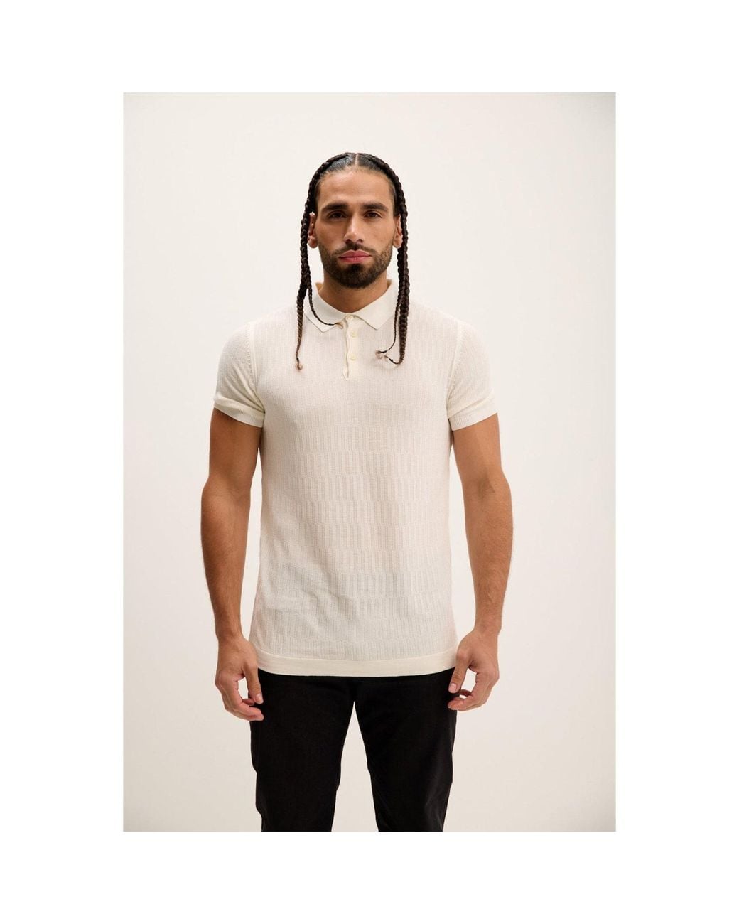 Ron Tomson Natural Short Sleeve Textured Polo Shirt for men