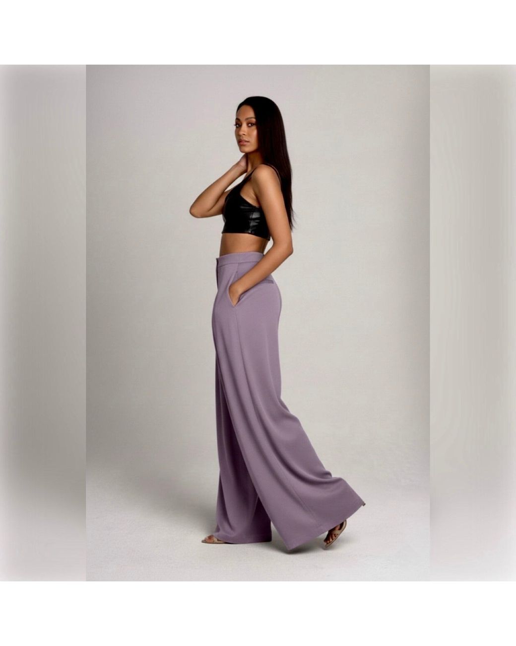 Imaatu Purple Sande High-Waisted Linen-Blend Wide-Leg Pants Mauve