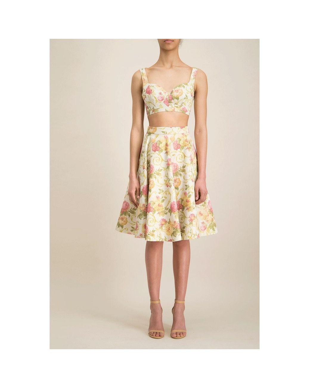 Monique Singh Yellow Iconic Romantic Indo Western Floral Jacquard Top