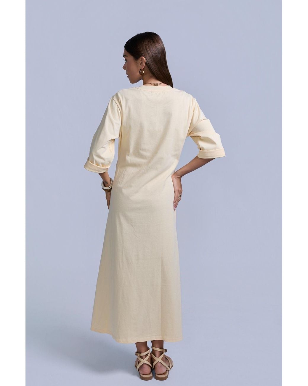Rave on Trend Yellow Ruched Cotton T-Shirt Dress