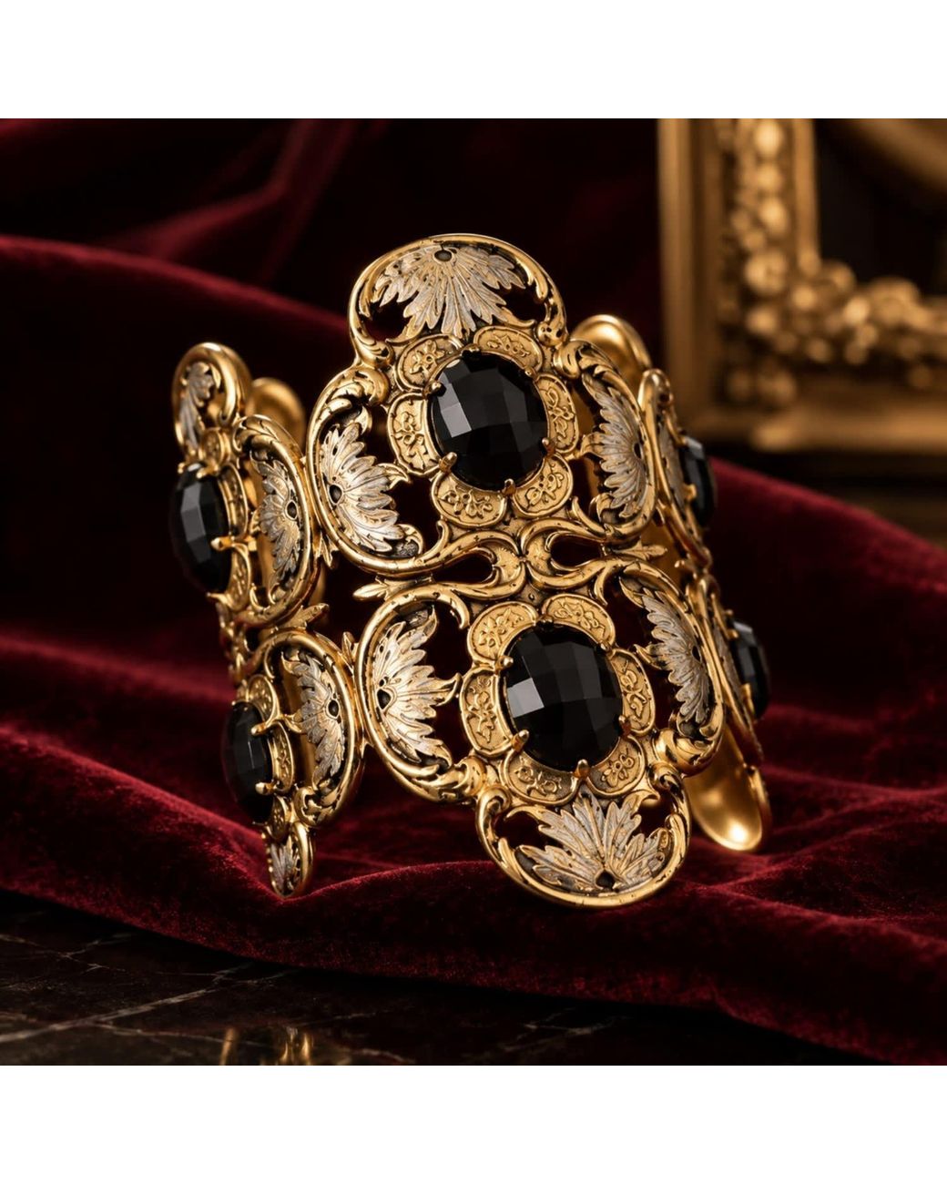 Vstyle Metallic Heritage Baroque Crystal Statement Cuff