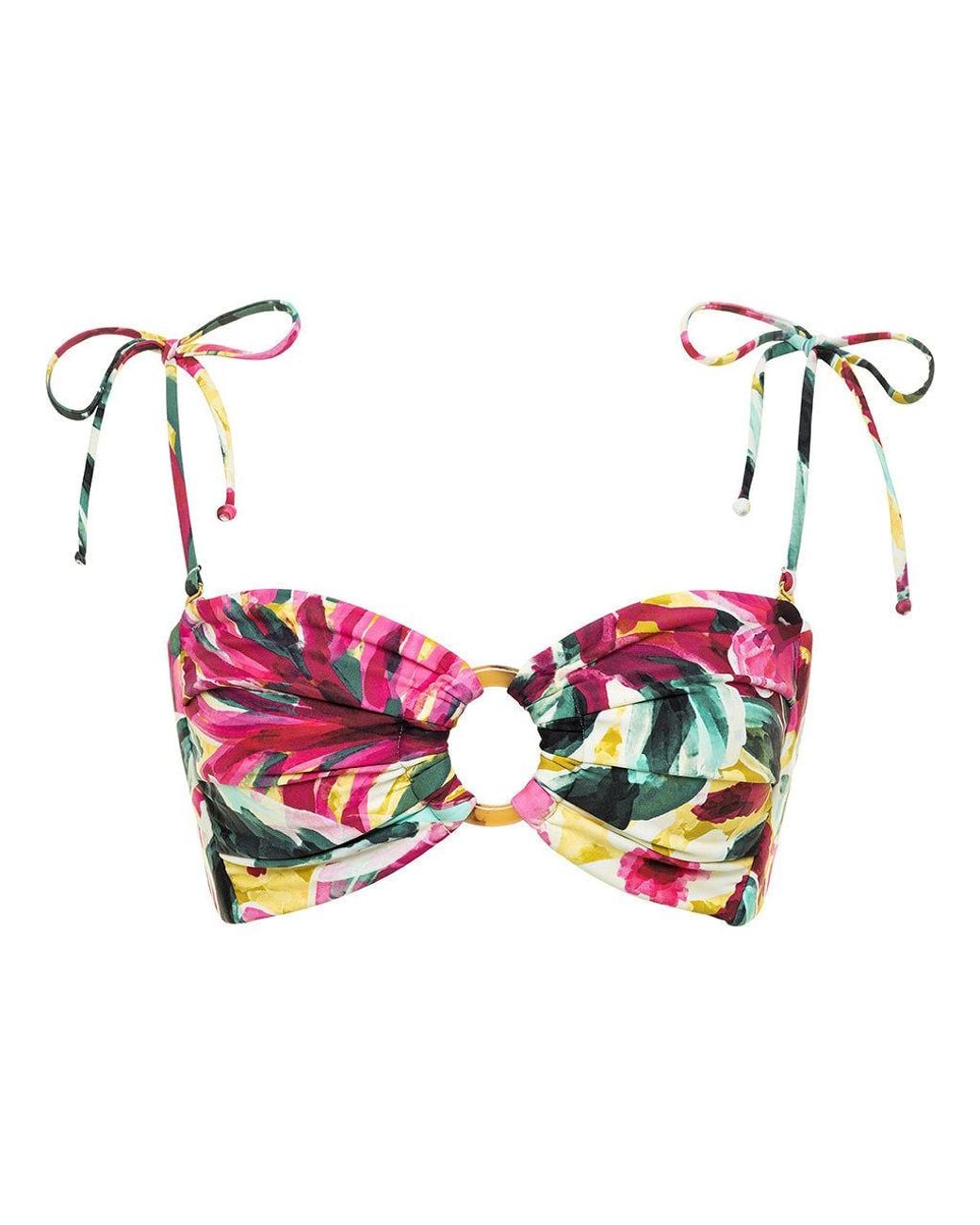 Montce Red Isla Floral Tori Ties Bandeau Bikini Top