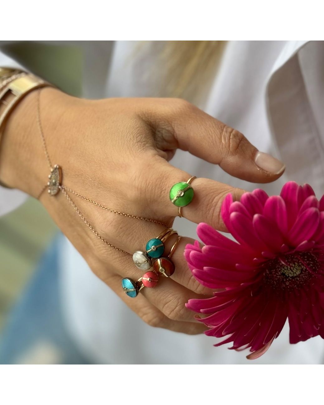 Ecce | Artisan Diamonds Metallic Enamelled Mini Multi Diamond Buttons 14K Ring