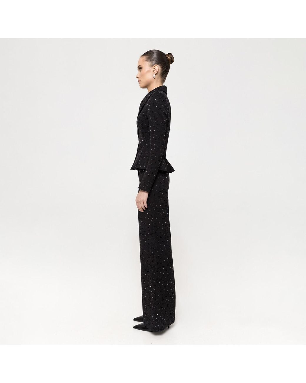 Nissa Black Rhinestone-Embellished Brocarde Blazer