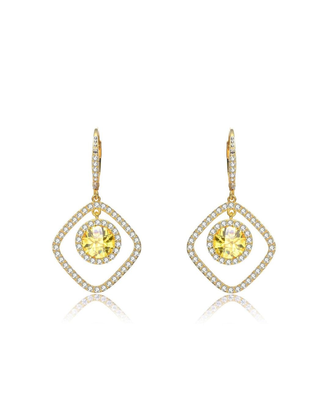 Genevive Jewelry Metallic Cz Sterling Plated Square Drop Earrings