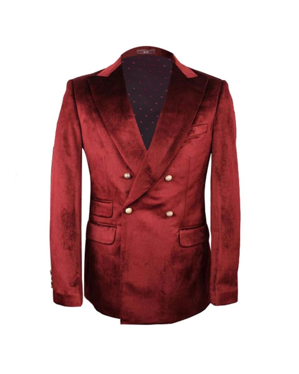 DAVID WEJ Red Maison Velvet Double Breasted Peak Lapel Two Piece Suit – Burgundy for men