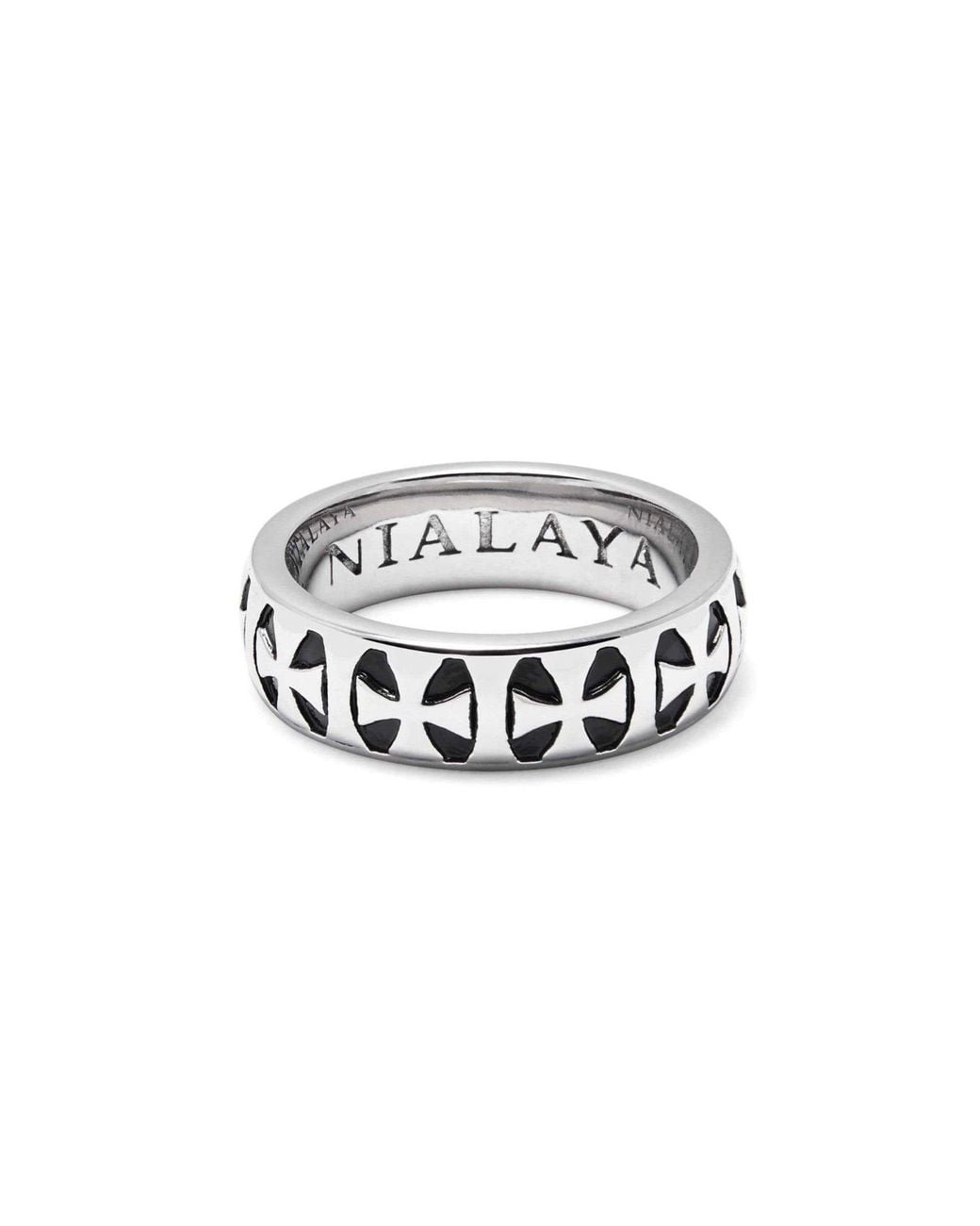Nialaya White Vintage Silver Iron Cross Signet Ring for men