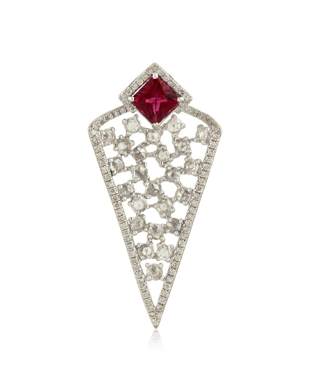 Artisan Multicolor Natural Diamond Pendant 18k White Gold Tourmaline Jewelry