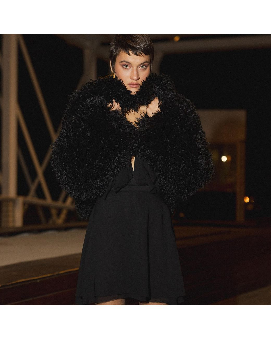 Audrey Vallens Black Miss Av Crop Fur Jacket