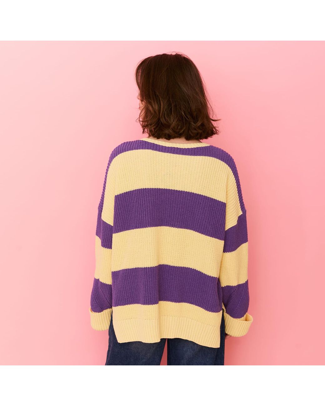 Cara & The Sky Purple Rhiannon Recycled Cotton Chunky Stripe Jumper
