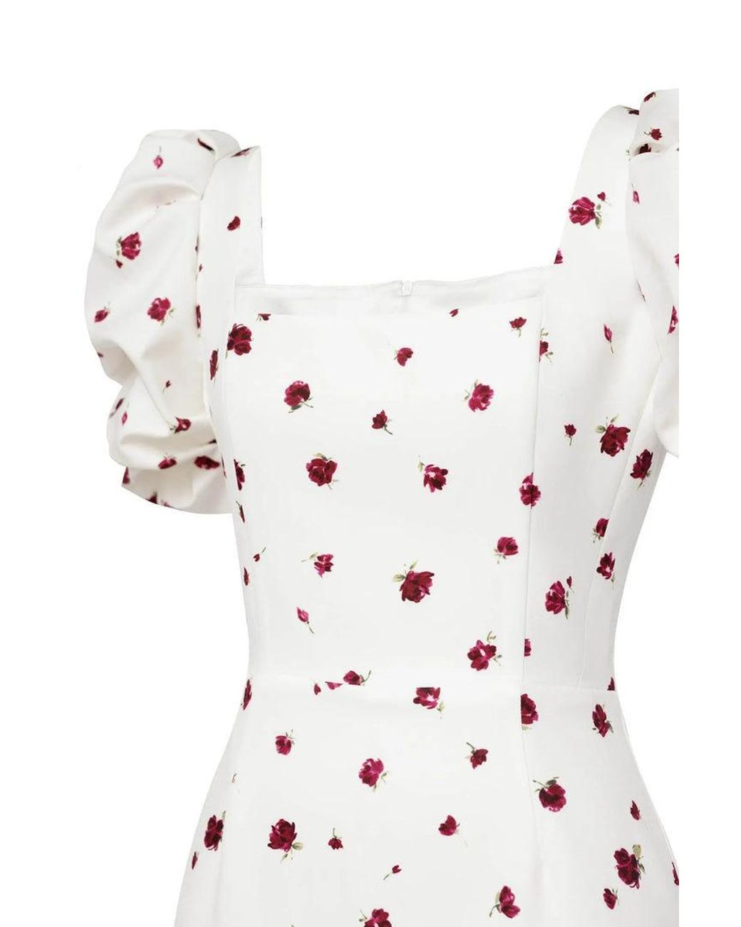 POST MERIDIEM White Printed Godet Silhouette Square Neck Midi Dress