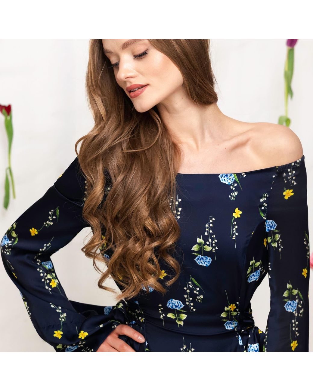 RainSisters Blue Adjustable Waist Midi Dress: Meadow Dream