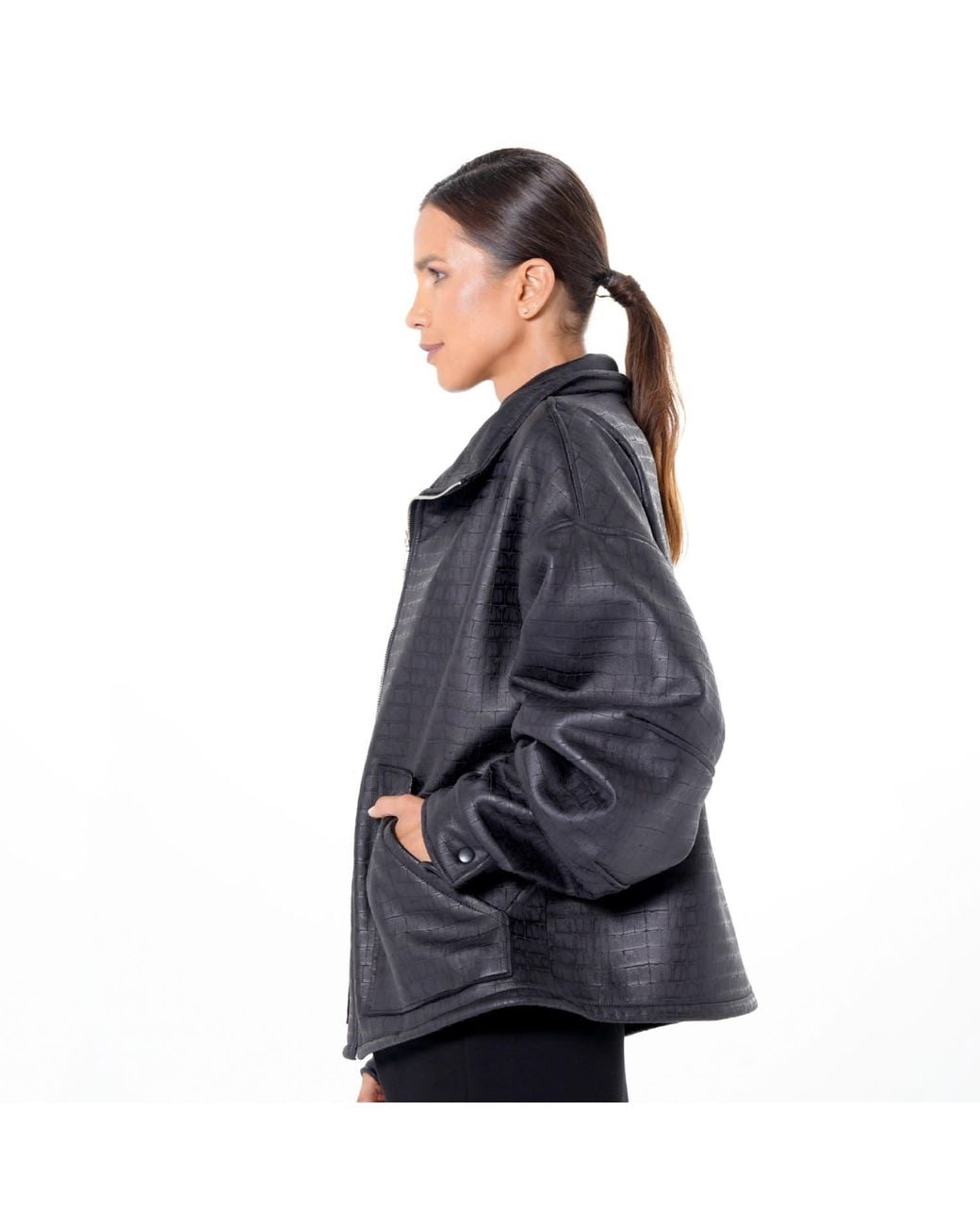 Metamorph Blue Oversized Croc-Effect Jacket