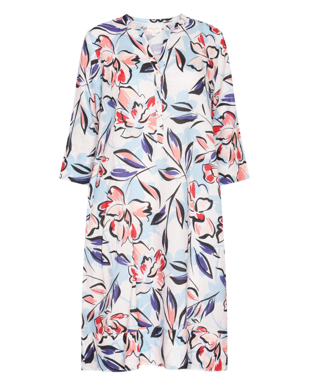 NoLoGo-chic Blue Capri Print Tunic Classic Dress Linen Multi