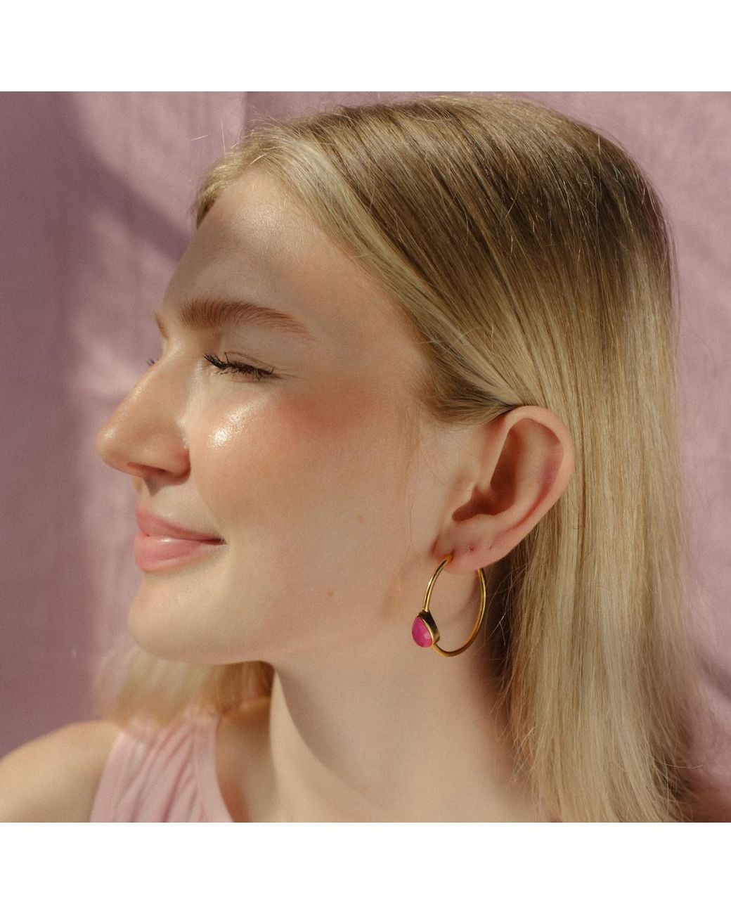 YAA YAA LONDON Pink Spring Life Hot Gemstone Hoop Earrings