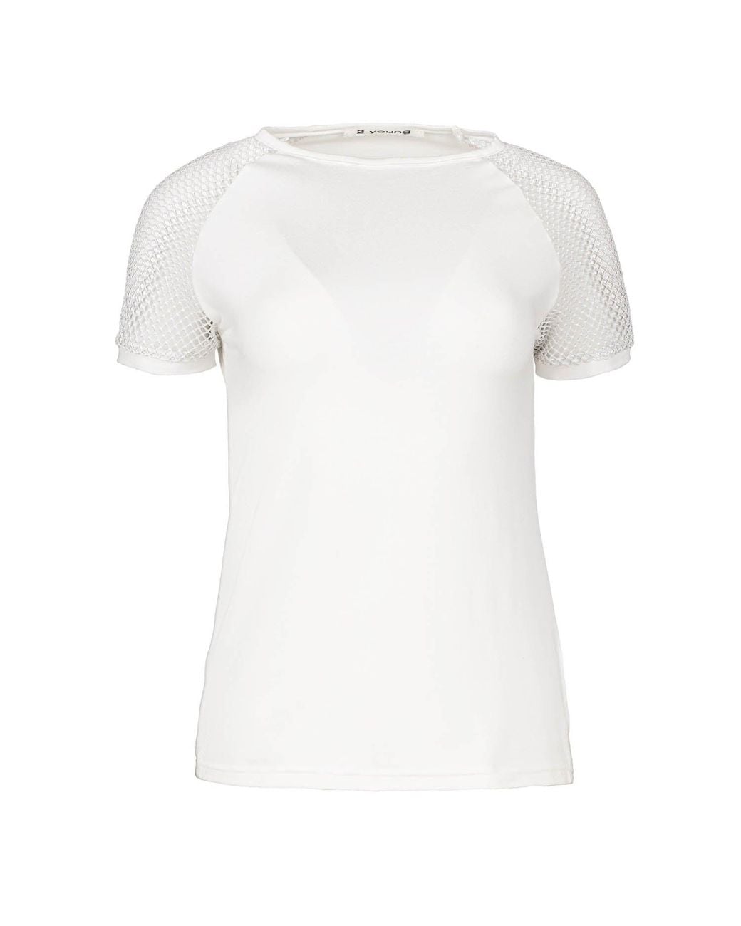 Conquista White Neutrals Ecru Top With Short Net Sleeves