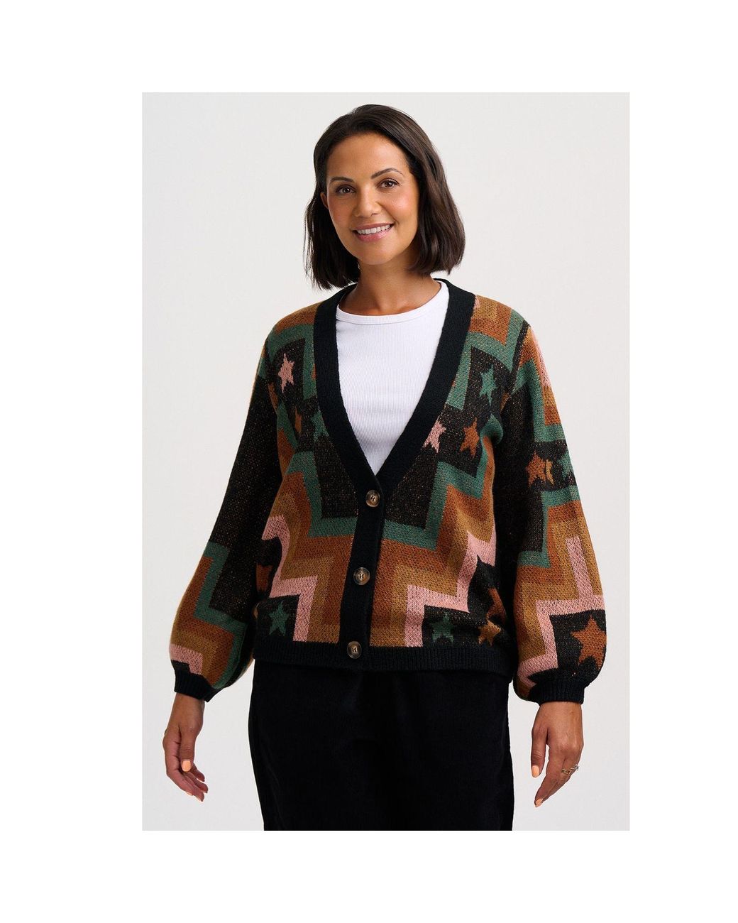 Sugarhill Black Morganna Cardigan Multi, Chevron & Stars