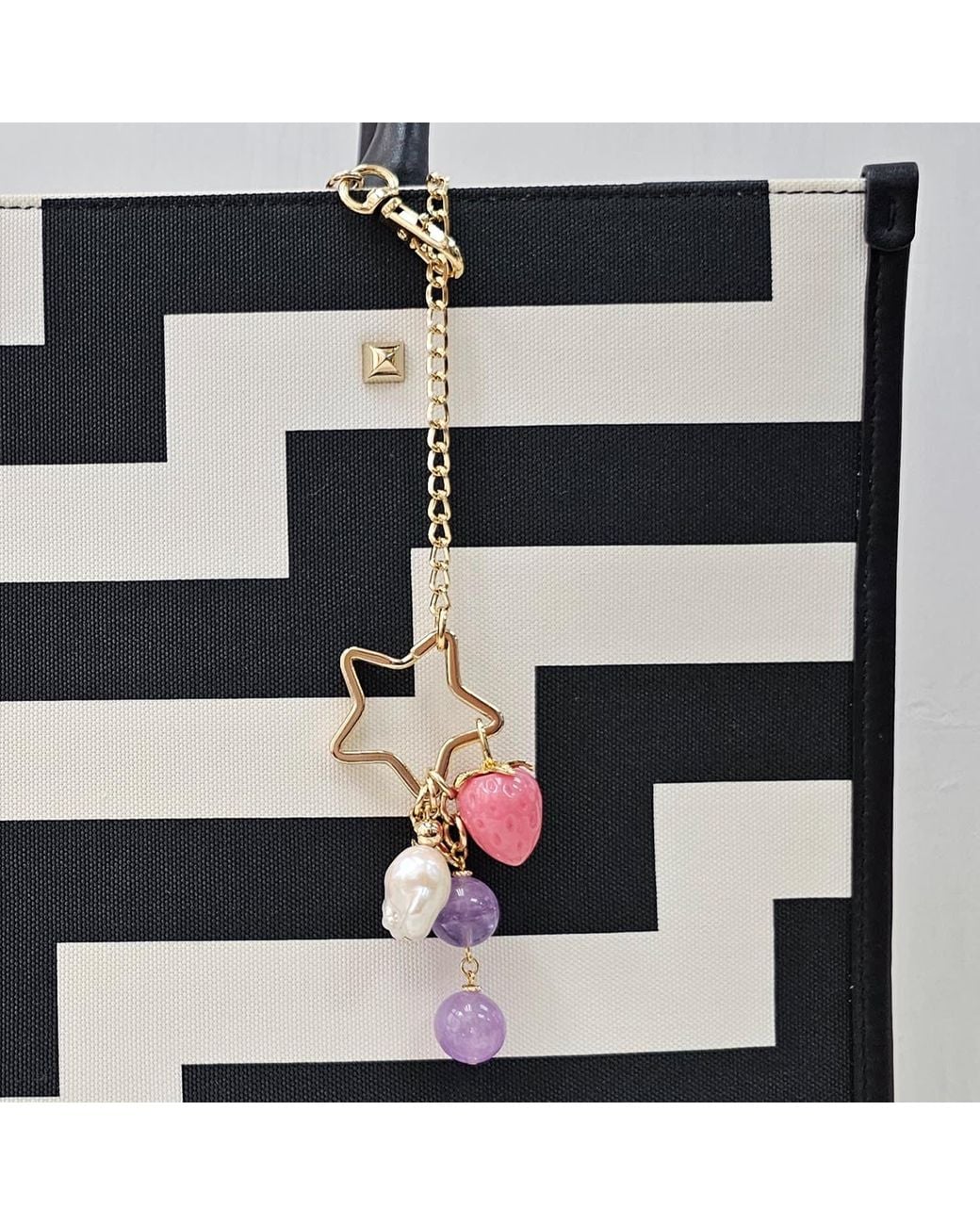 Farra Metallic Star With Strawberry Amethyst And Baroque Pearl Dangle Bag Charm