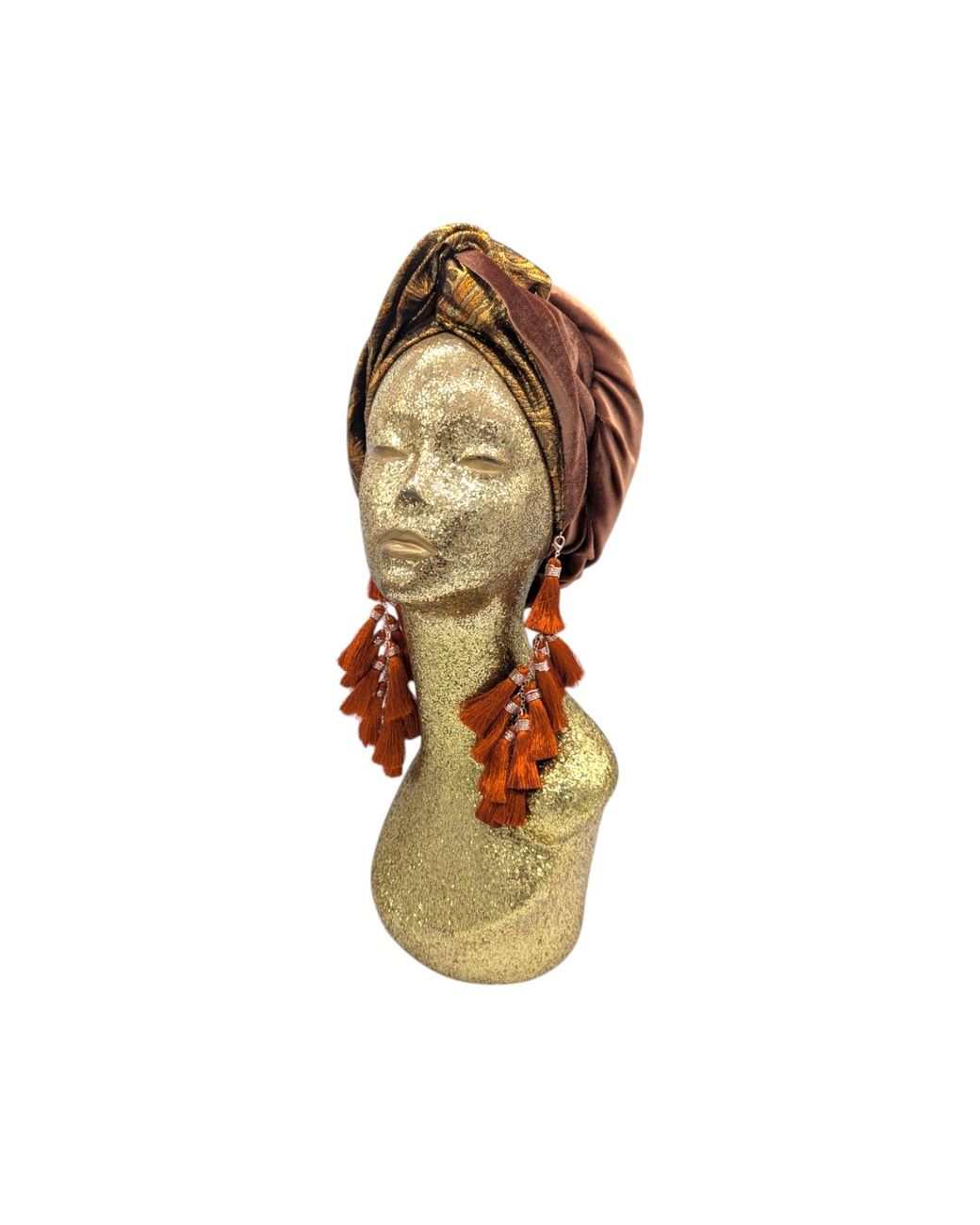 Julia Clancey Brown Cocoa Reversible Brocade & Velour Bronze Chacha Turban