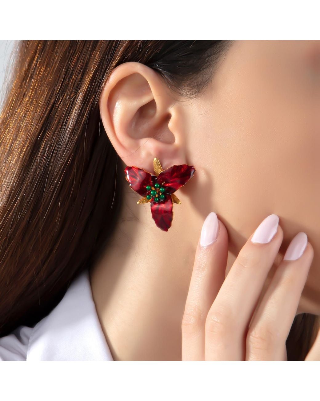Milou Jewelry Red Lily Flower Earrings