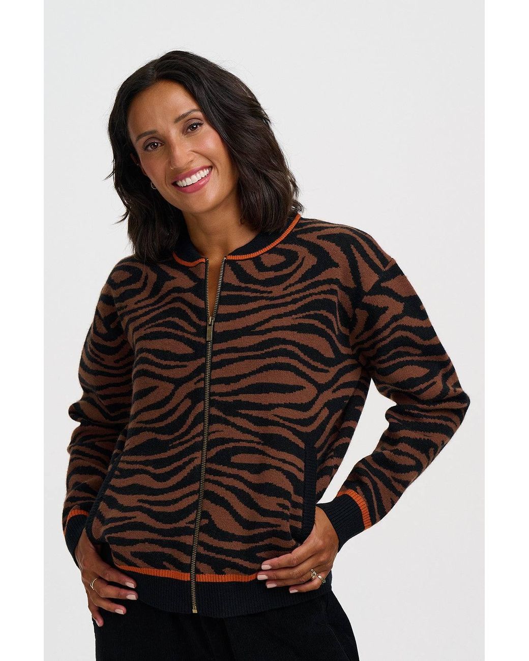 Sugarhill Black Solana Knitted Bomber Jacket Tiger