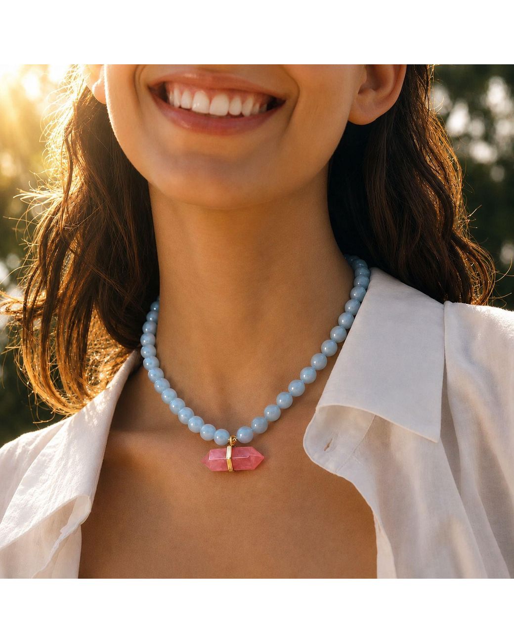 Ormiro Multicolor Avalon Watermelon Quartz Beaded Necklace