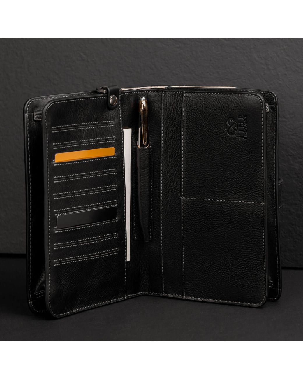 Time Resistance Black Leather Clutch Purse for men