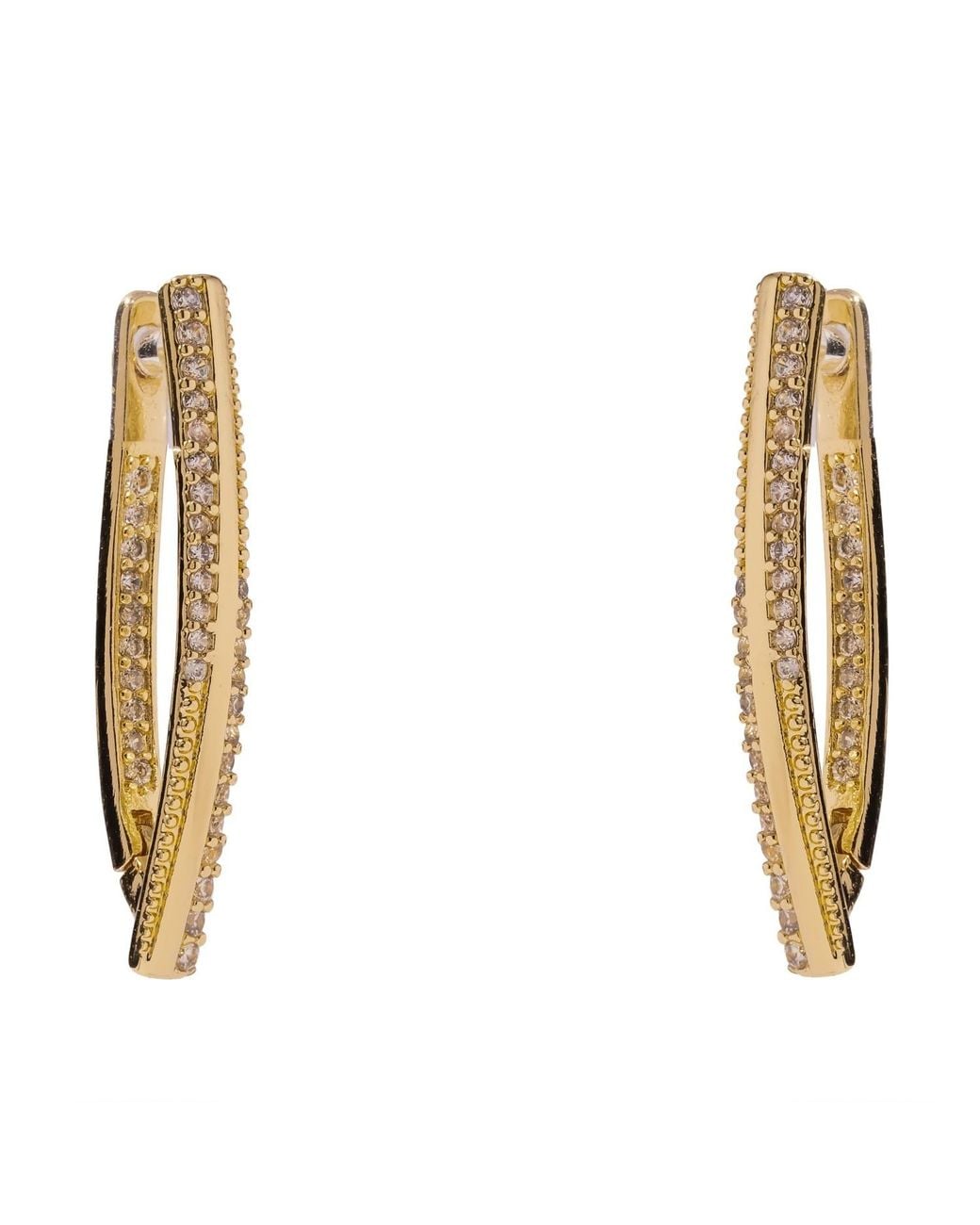 Ebru Jewelry White Twisted Double Row Zircon Hoop Earrings