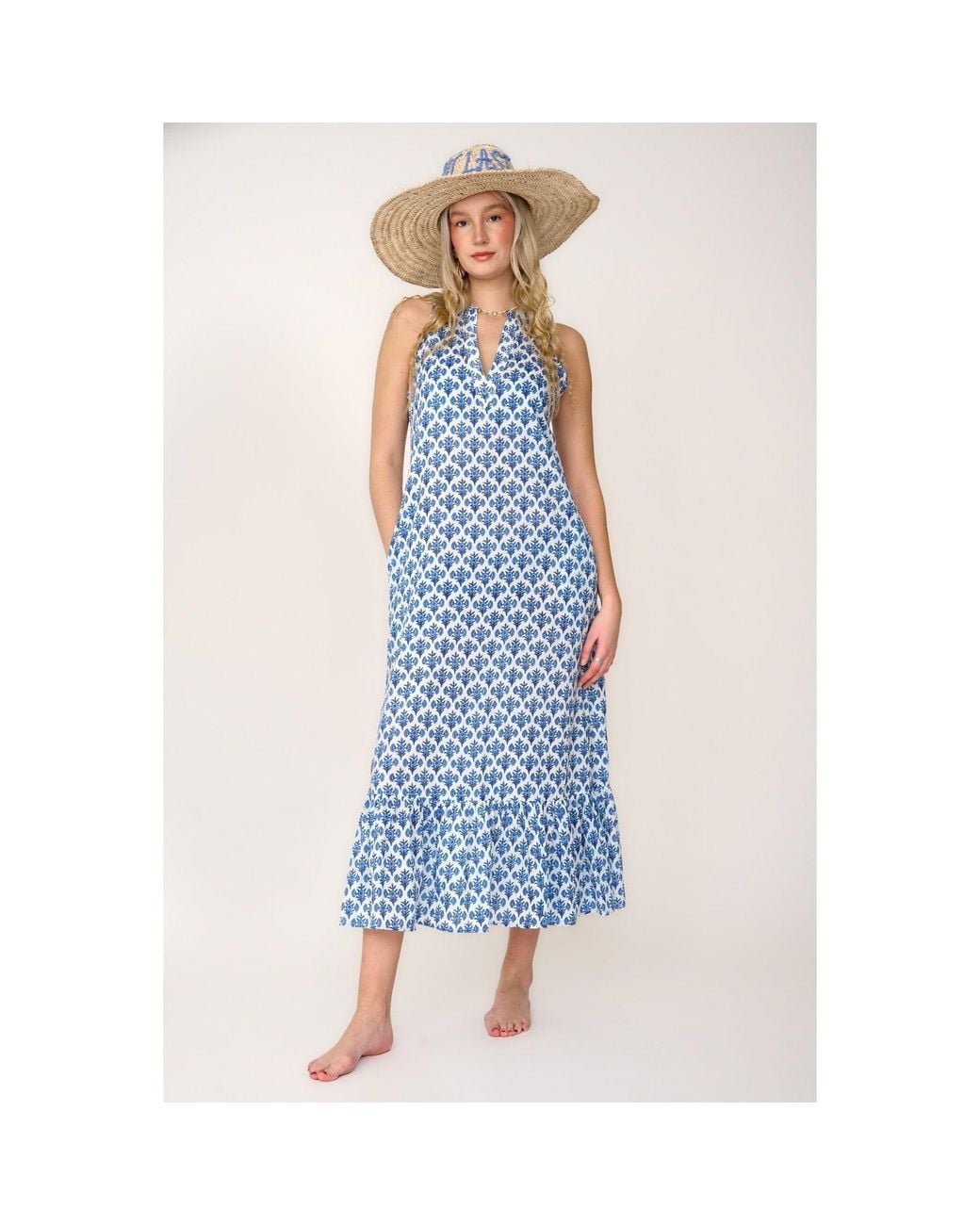 At Last Blue Cotton Lombock Midi Dress