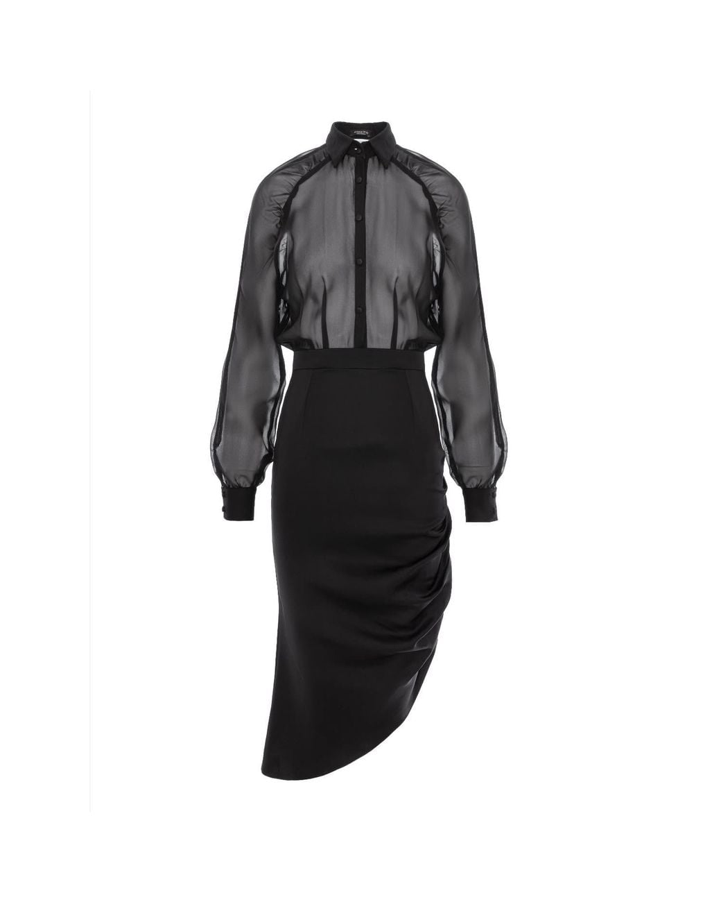 AVENUE No.29 Black Raglan Sleeve Silk Shirt Dress With Side Gathering