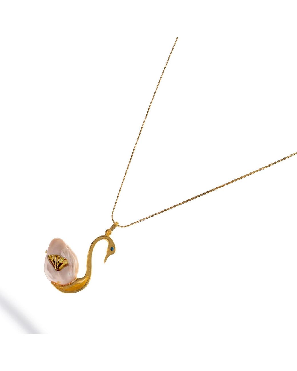 Ebru Jewelry Metallic Graceful Swan Baroque Pearl & Necklace