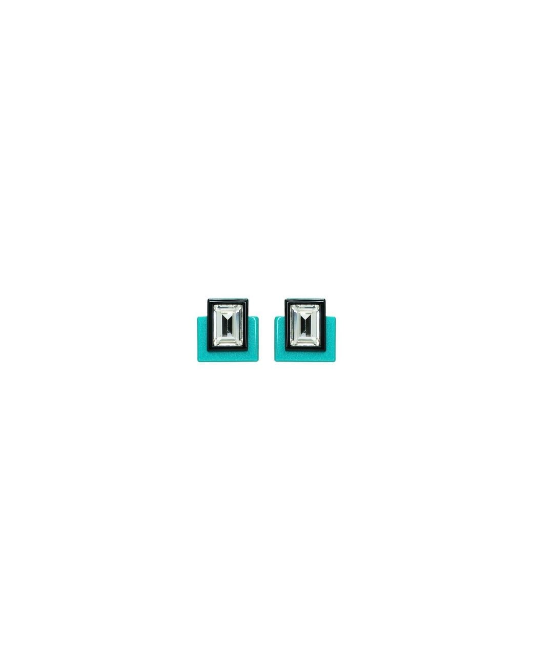 Gissa Bicalho Blue Handmade Acrylic Earring S Deco Rectangular Cut-Off Stone