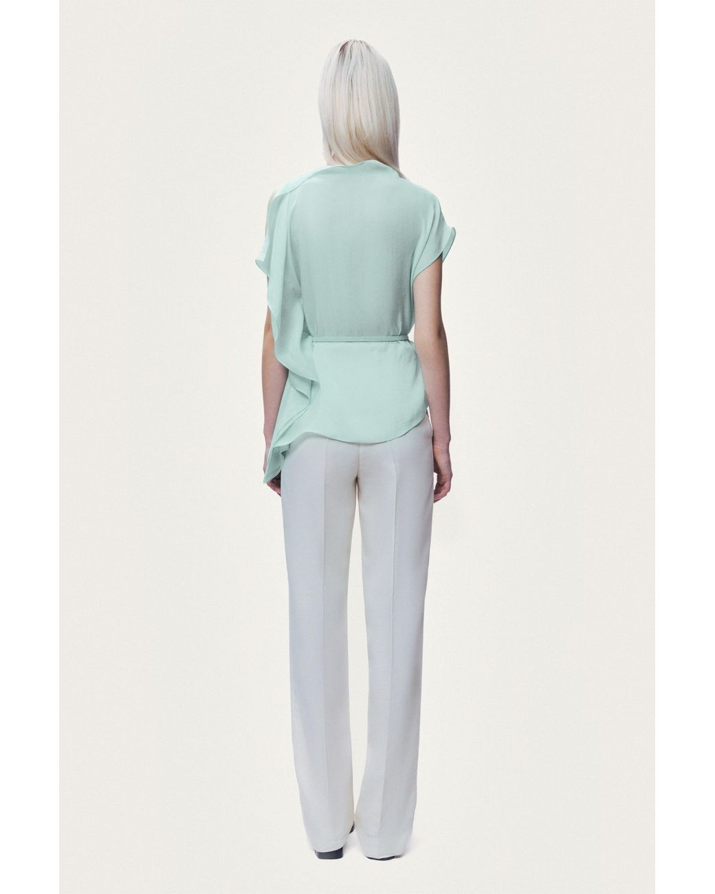 Nocturne Green Belt Detail Asymmetric Blouse